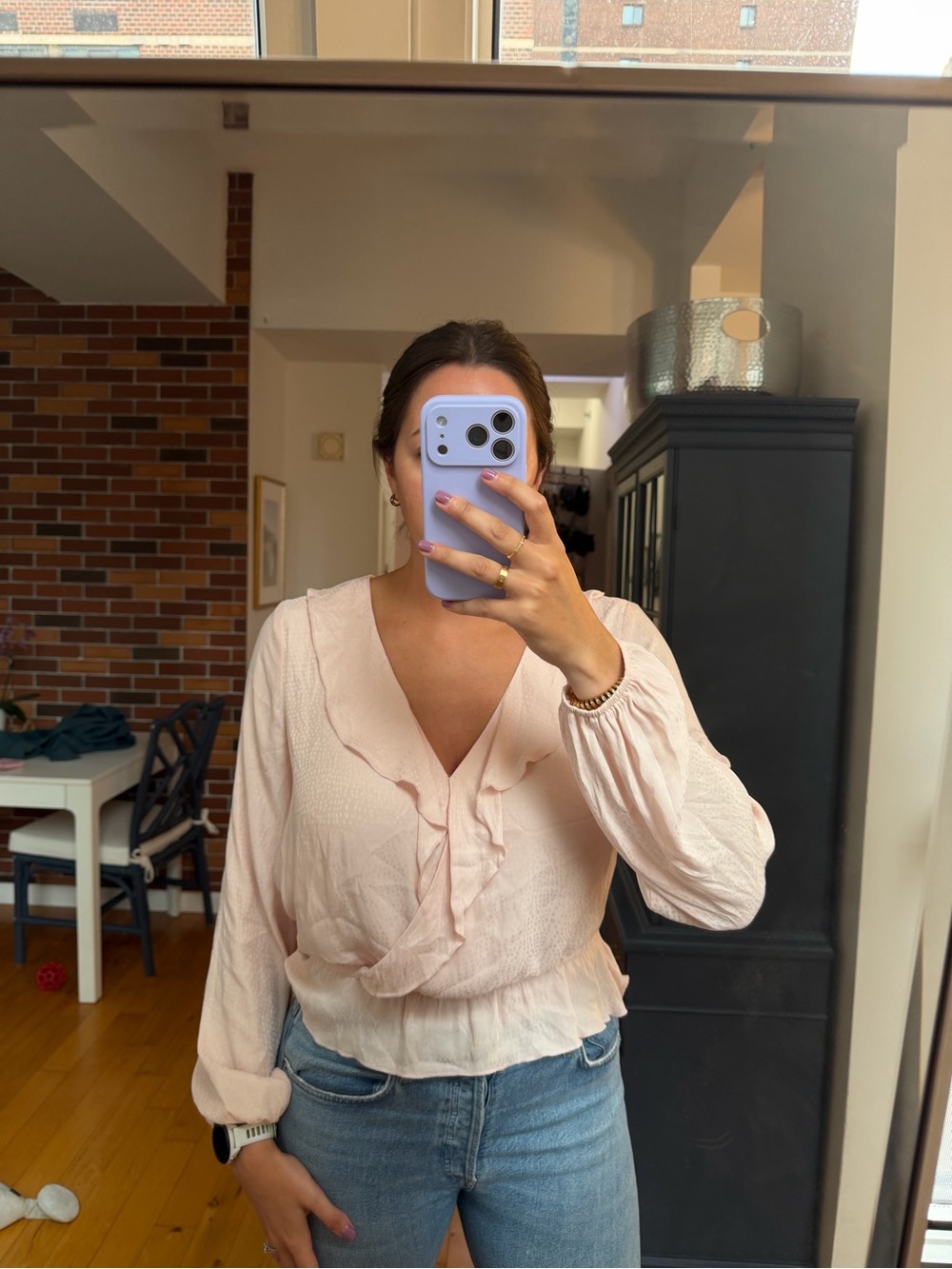 Show Me Your MuMu Pale Pink Ruffle V-Neck Blouse